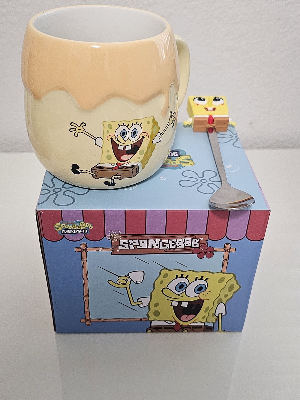 SpongeBob Ceramic Mug with Spoon - Yellow & Peach